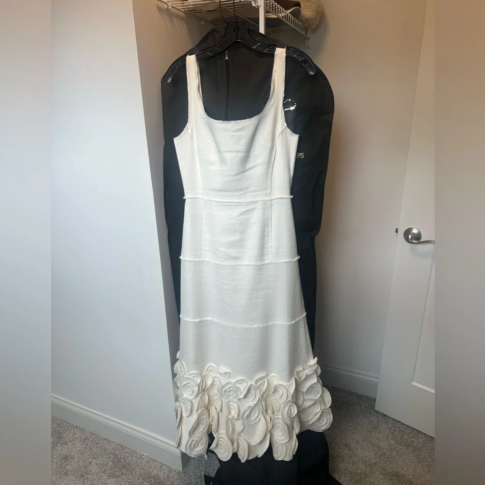 Alexis Cream Midi Dress with Floral Hem - Picture 5 of 9